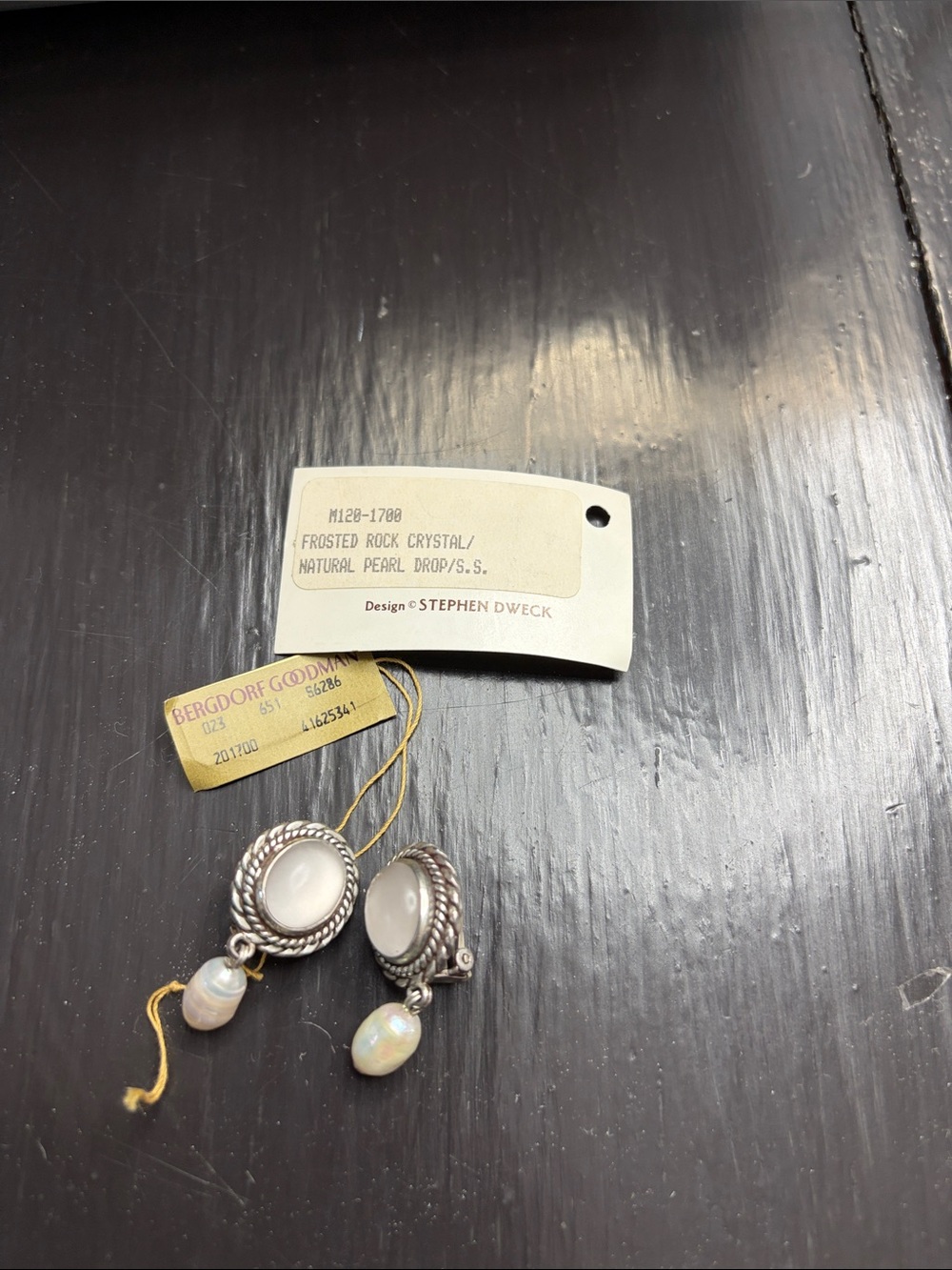 Stephen Dweck Silver-Tone Frosted Crystal Cabochon and Pearl Drop Earrings